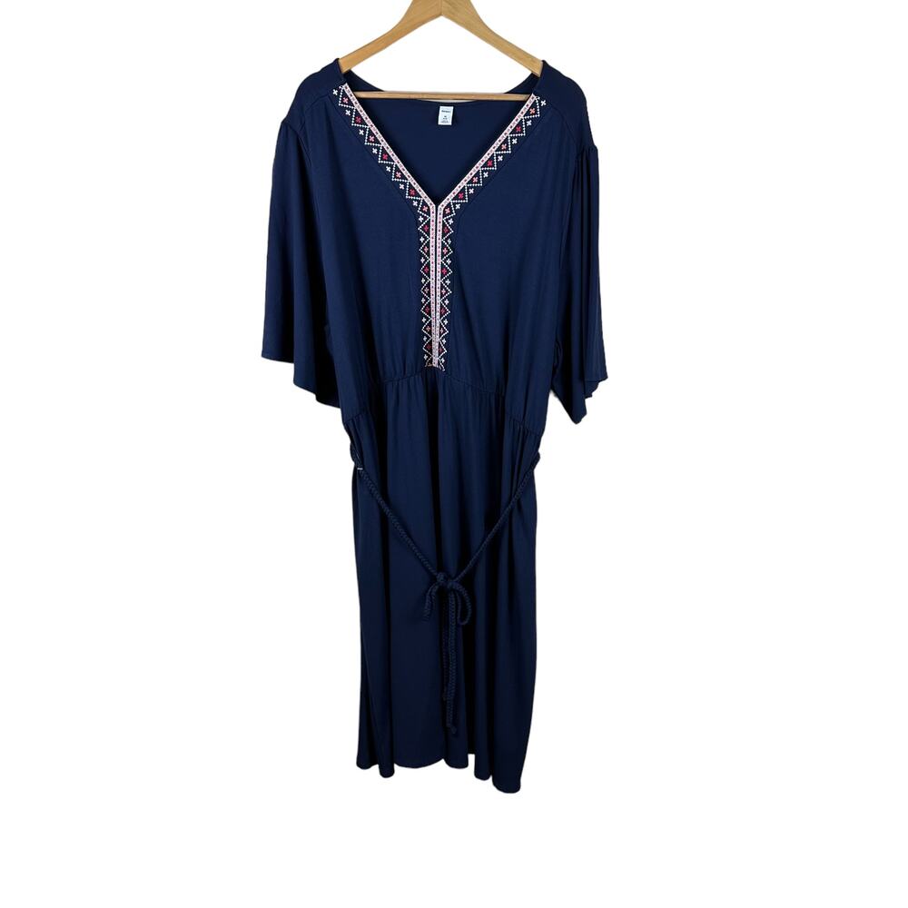 Old Navy Womens Blue Embroidered Midi Dress Plus Size 4X New Belted Summer